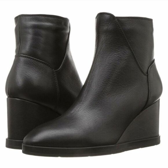 Aquatalia Shoes - Aquatalia Black Weatherproof Judy Tumbled Calf Leather Wedge Heel Booties 9.5
